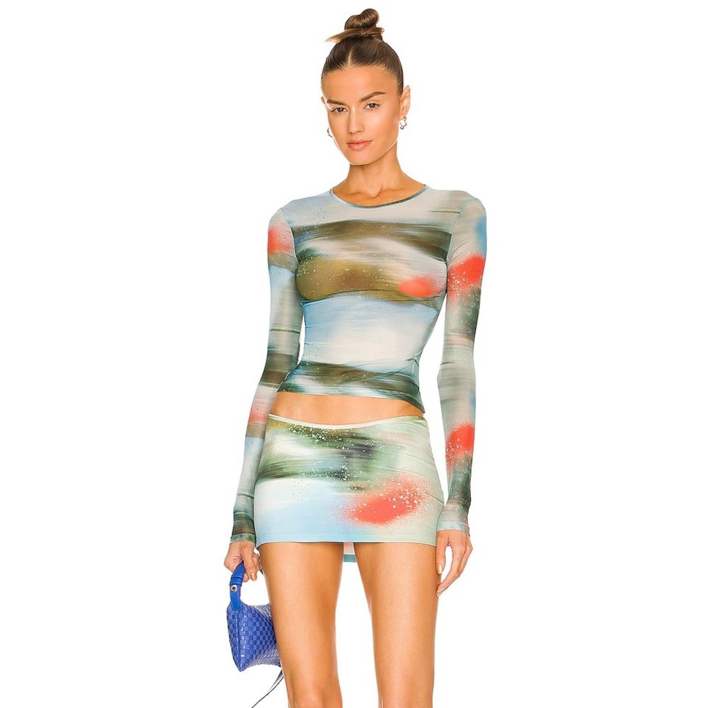Miaou Motion blur sheer Long Sleeve Top and Skirt Set